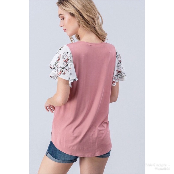 💗LAST! Jersey Knit Top with Floral Ruffle Sleeves - Picture 6 of 8